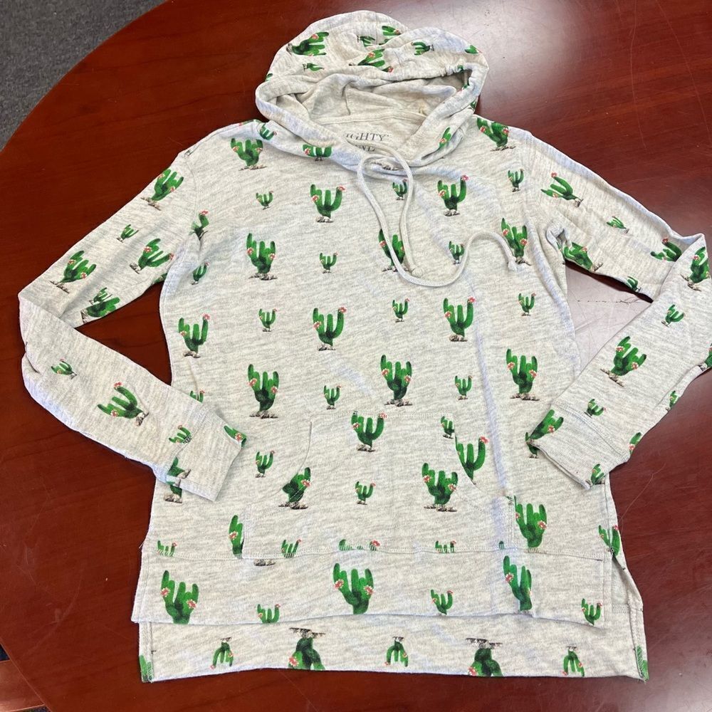 Mighty Fine Cactus Print Lightweight Hoodie sz S EUC
